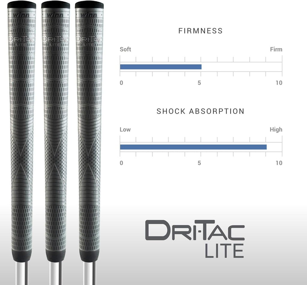 WINN Dritac Lite Oversize +1/8" Dark Gray Golf Grip - the Ultimate in Winn Technology - Tacky, All-Weather Playability - Winndry Polymer - Reduced Grip Weight for Improved Club Head Feel, Swing Tempo & Solid Contact - -