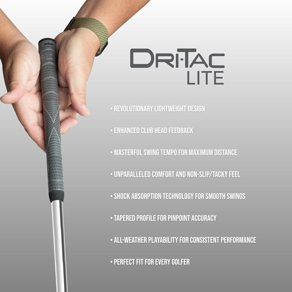 WINN Dritac Lite Oversize +1/8" Dark Gray Golf Grip - the Ultimate in Winn Technology - Tacky, All-Weather Playability - Winndry Polymer - Reduced Grip Weight for Improved Club Head Feel, Swing Tempo & Solid Contact - -