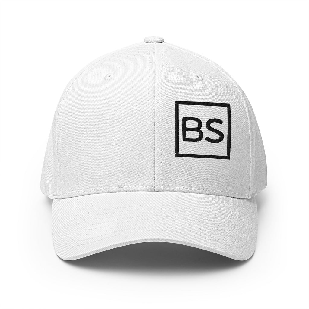 All BS All Day Black Logo Flexfit Hat - White - S/M
