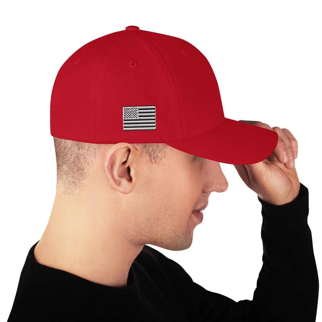 Black Square Flag Flexfit Hat - Red - L/XL