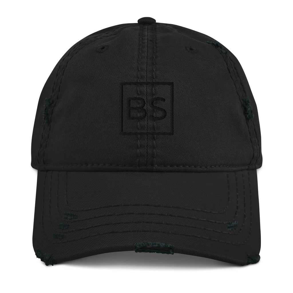 Black Square Golf Distressed Hat - Black -
