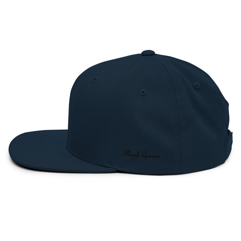 Black Square Golf Flat Brim Snapback Hat - Black -