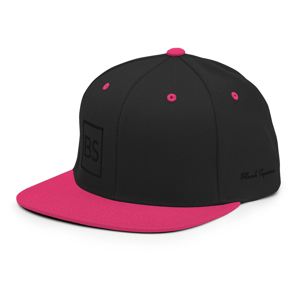 Black Square Golf Flat Brim Snapback Hat - Black/ Neon Pink -