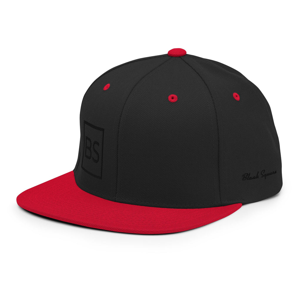 Black Square Golf Flat Brim Snapback Hat - Black/ Red -