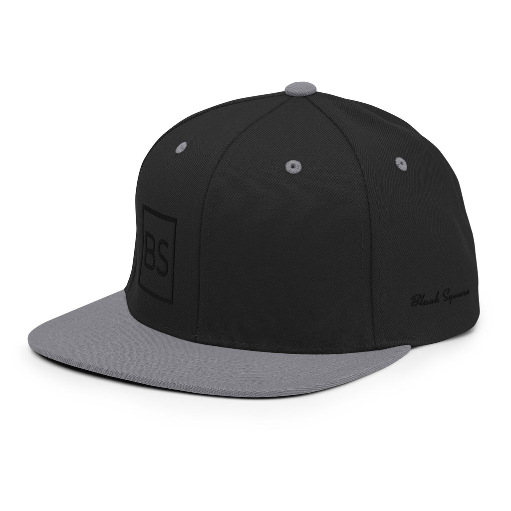 Black Square Golf Flat Brim Snapback Hat - Black/ Silver -