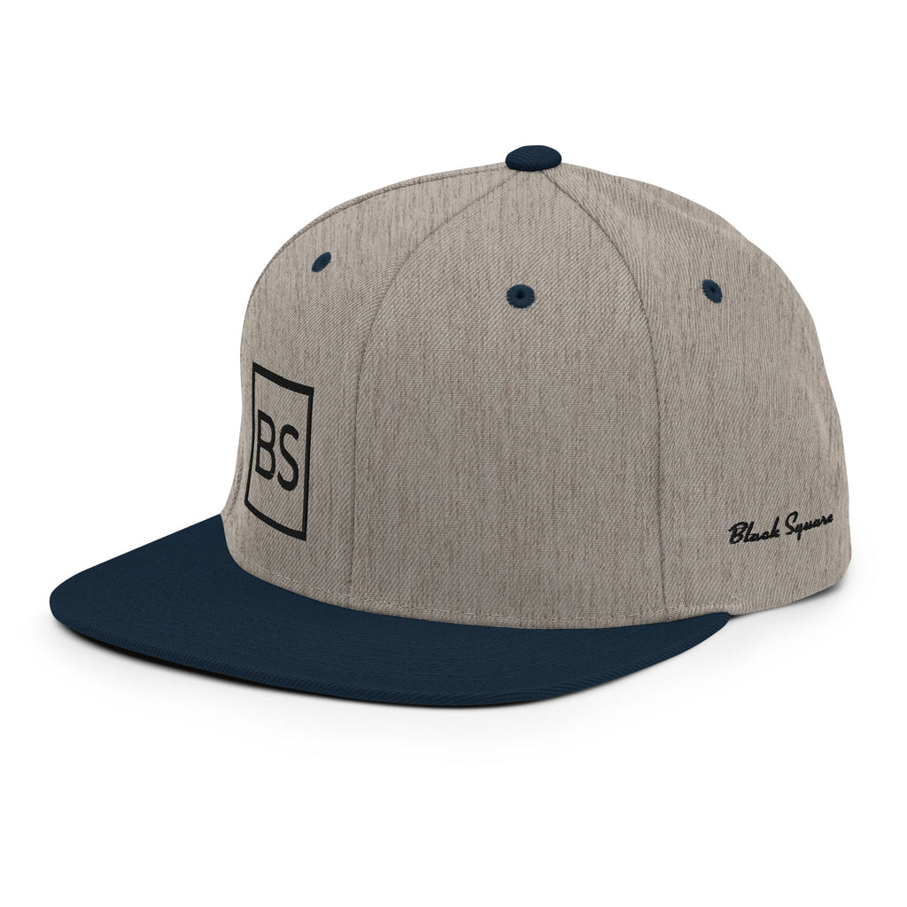 Black Square Golf Flat Brim Snapback Hat - Heather Grey/ Navy -