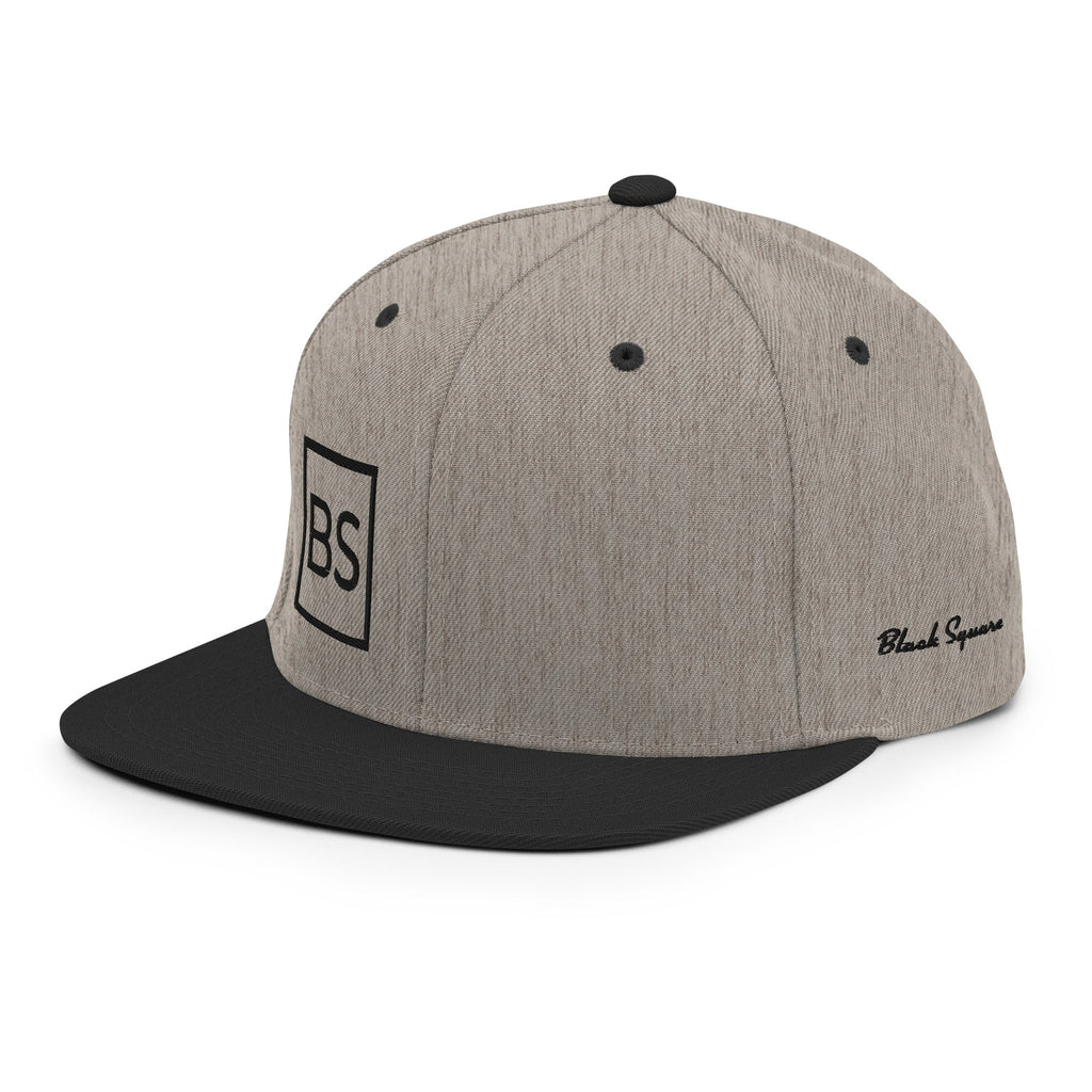 Black Square Golf Flat Brim Snapback Hat - Heather/Black -