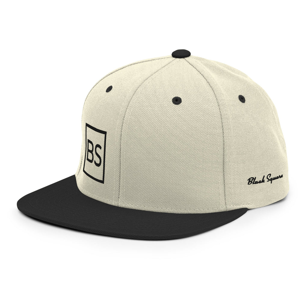 Black Square Golf Flat Brim Snapback Hat - Natural/ Black -