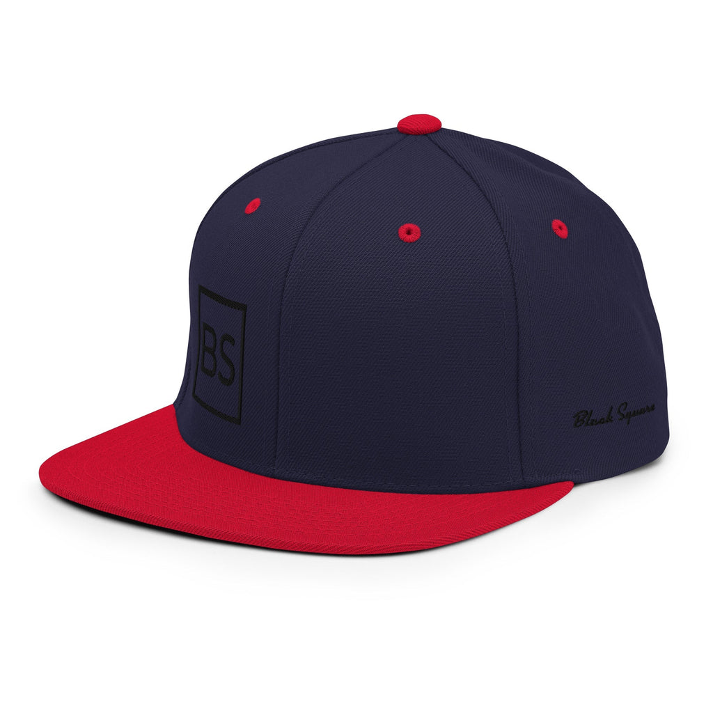 Black Square Golf Flat Brim Snapback Hat - Navy/ Red -