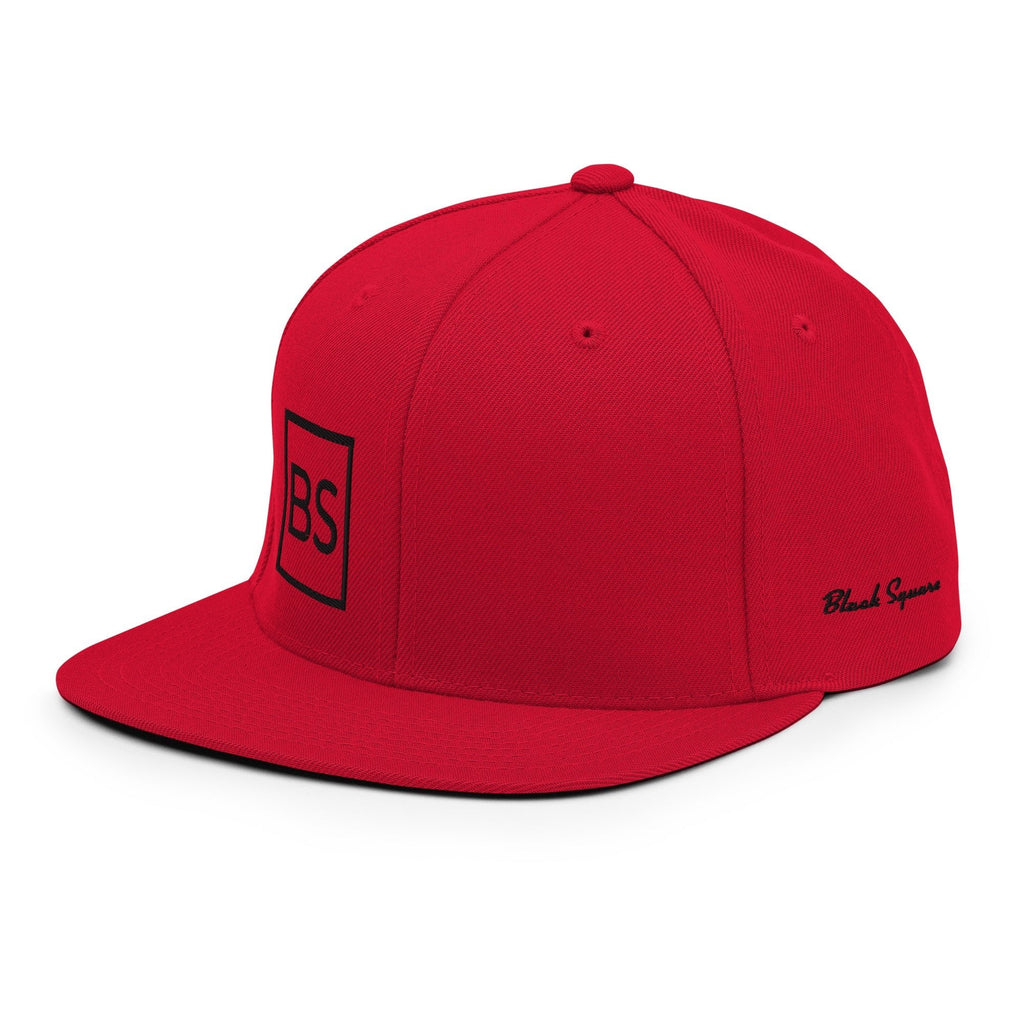 Black Square Golf Flat Brim Snapback Hat - Red -