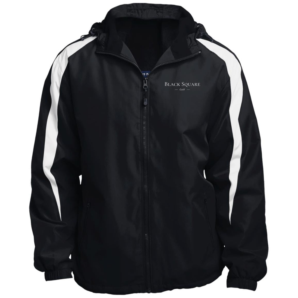 Black Square Golf Fleece Lined Colorblock Hooded Jacket - Black/White - X-Small