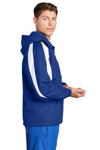 Black Square Golf Fleece Lined Colorblock Hooded Jacket - True Royal/White - X-Small