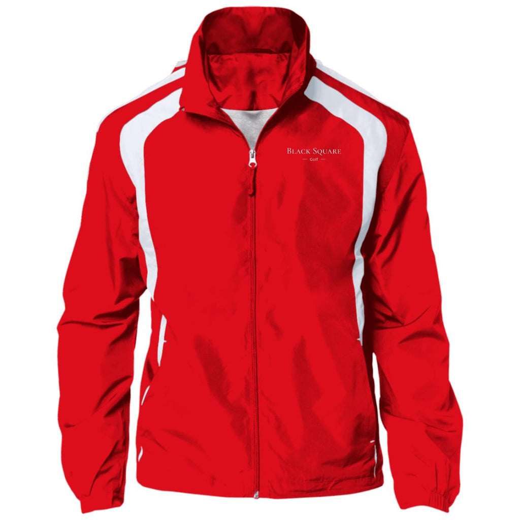 Black Square Golf Jersey-Lined Raglan Jacket - True Red/White - S