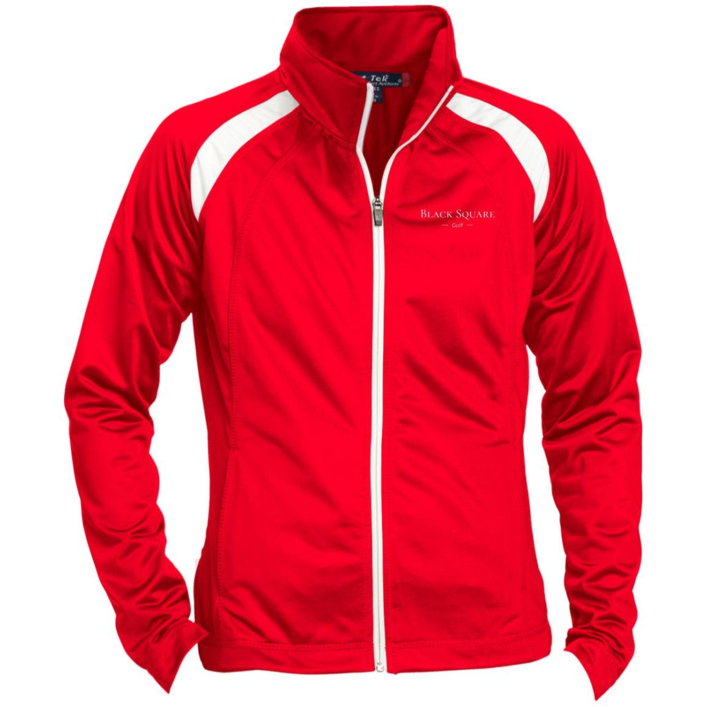 Black Square Golf Ladies' Raglan Sleeve Warmup Jacket - True Red/White - X-Small