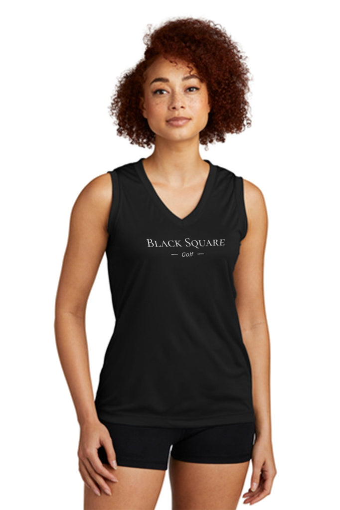 Black Square Golf Ladies' Sleeveless V-Neck Performance Tee - Black - X-Small