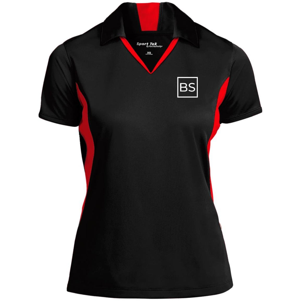 Black Square Golf Logo Ladies' Colorblock Performance Polo - Black/True Red - X-Small