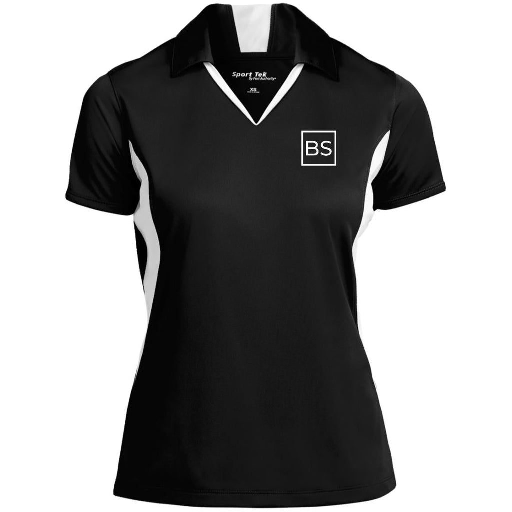 Black Square Golf Logo Ladies' Colorblock Performance Polo - Black/White - X-Small