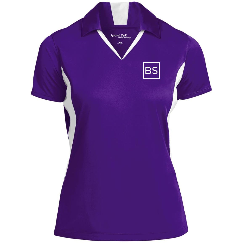 Black Square Golf Logo Ladies' Colorblock Performance Polo - Purple/White - X-Small