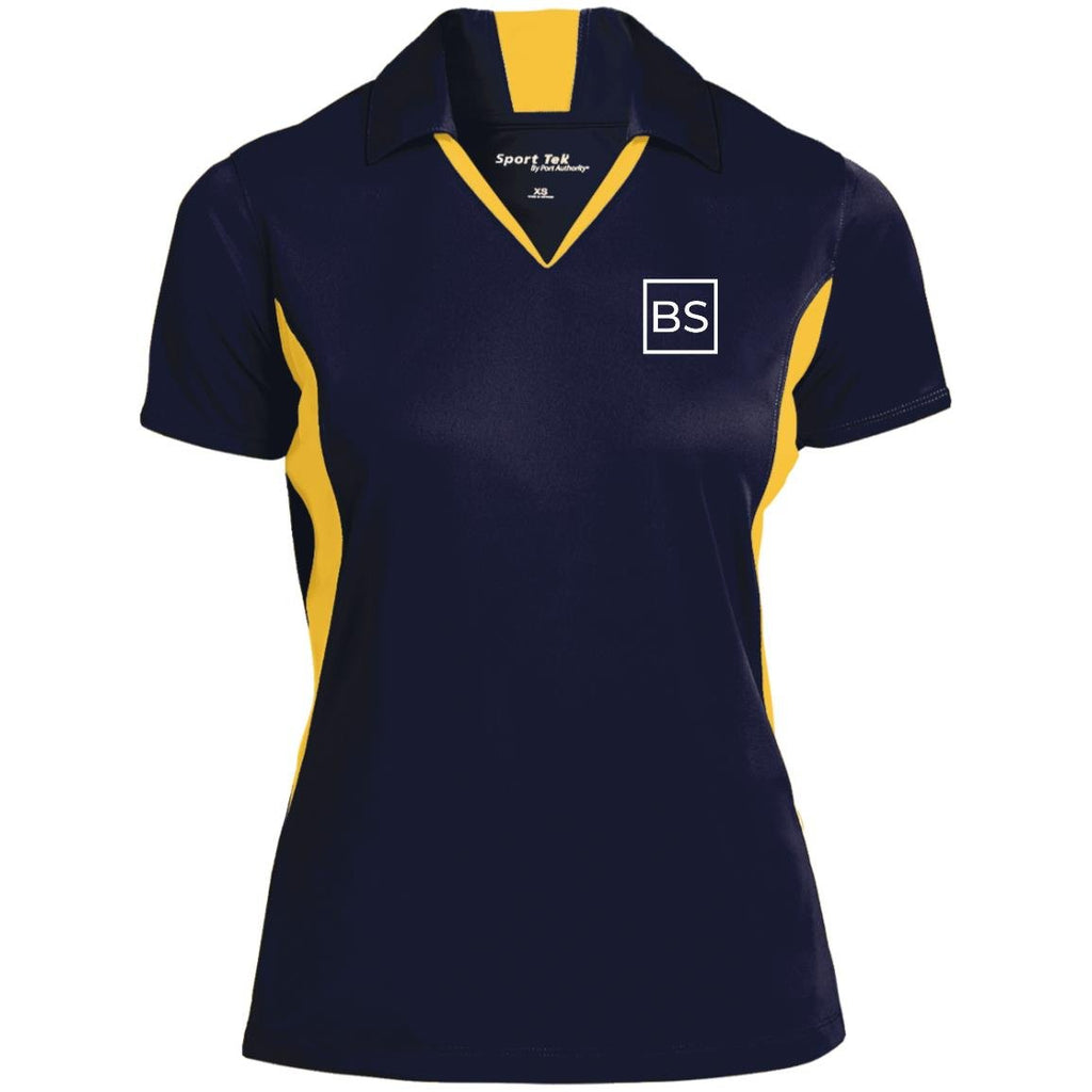 Black Square Golf Logo Ladies' Colorblock Performance Polo - True Navy/Gold - X-Small