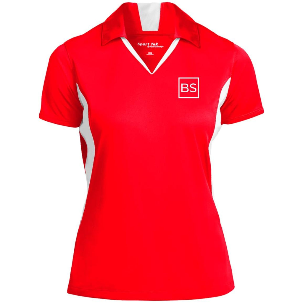 Black Square Golf Logo Ladies' Colorblock Performance Polo - True Red/White - X-Small