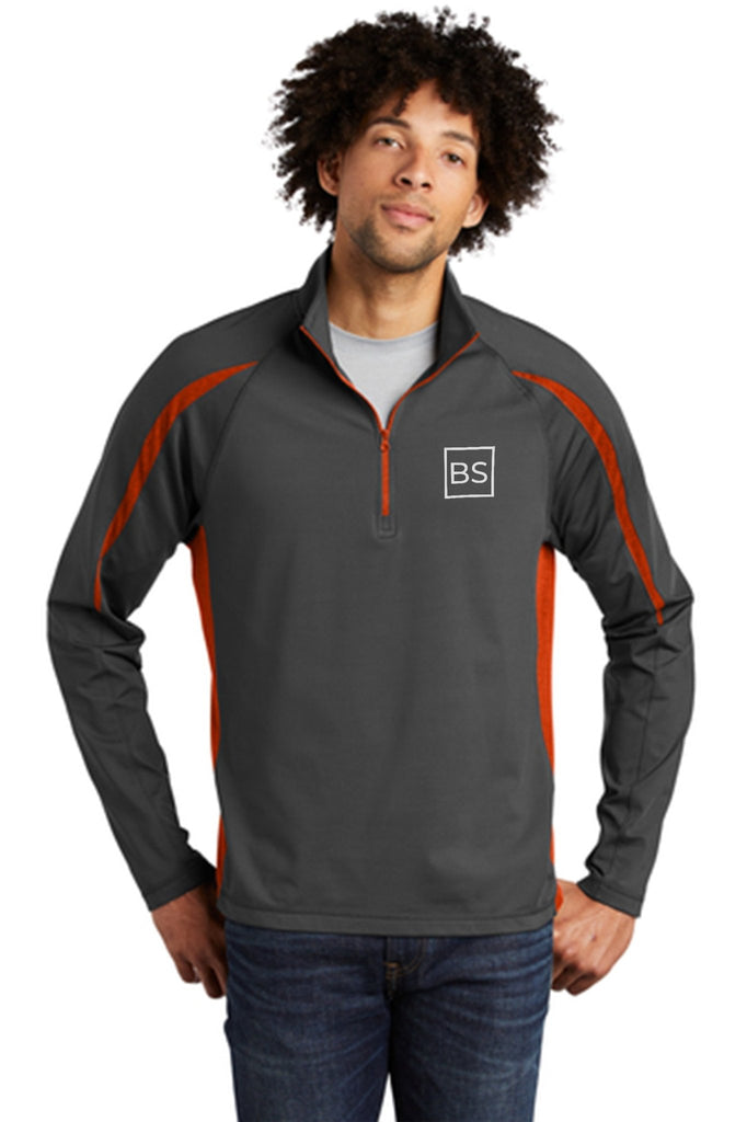 Black Square Golf Logo Men's Performance 1/2 Zip - Charcoal Grey/Deep Orange - X-Small
