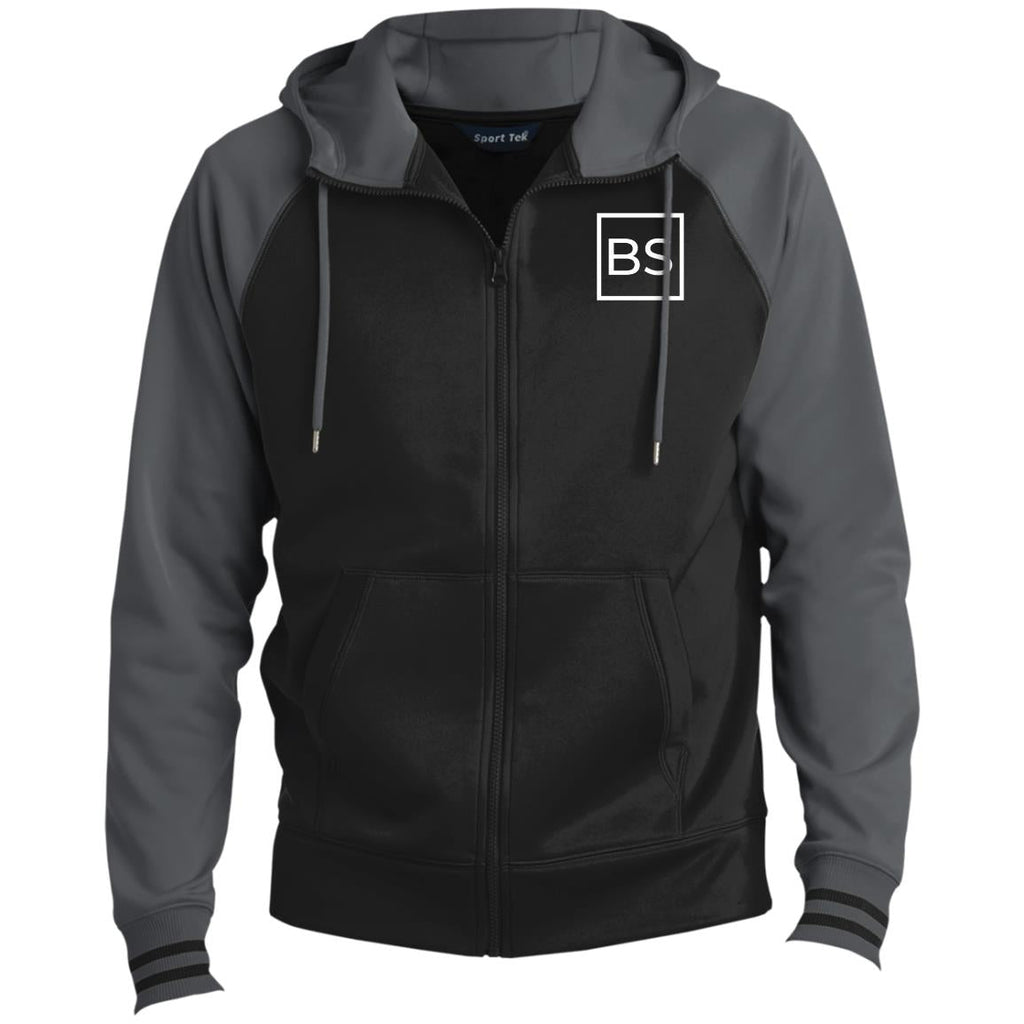 Black Square Golf Logo Men's Sport Full-Zip Hooded Jacket - Black/Dark Smoke - X-Small