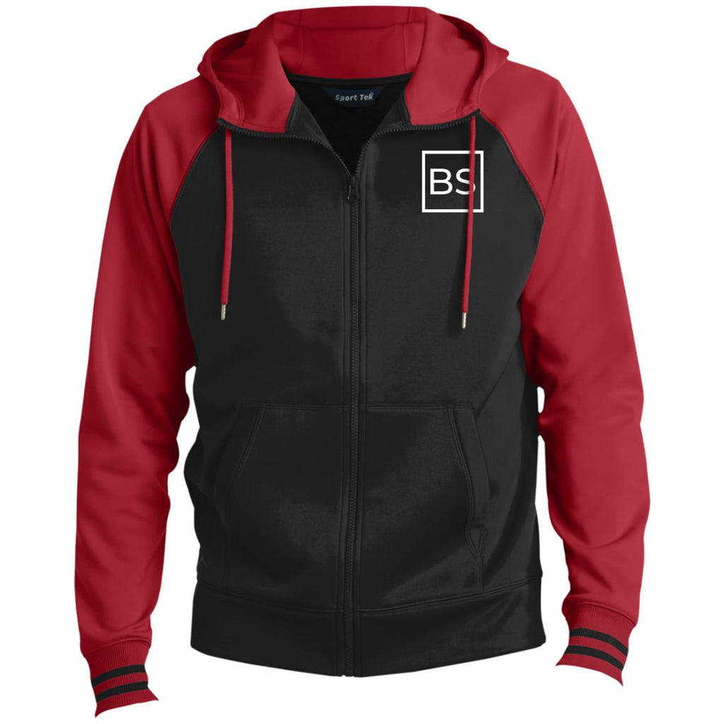 Black Square Golf Logo Men's Sport Full-Zip Hooded Jacket - Black/Deep Red - X-Small