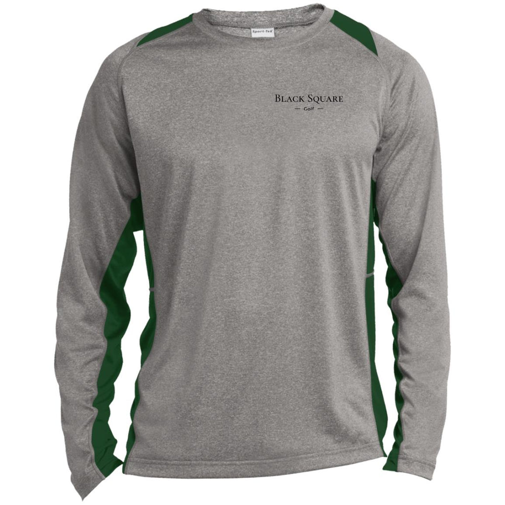 Black Square Golf Long Sleeve Heather Colorblock Performance Tee - Vintage Heather/Forest Green - X-Small