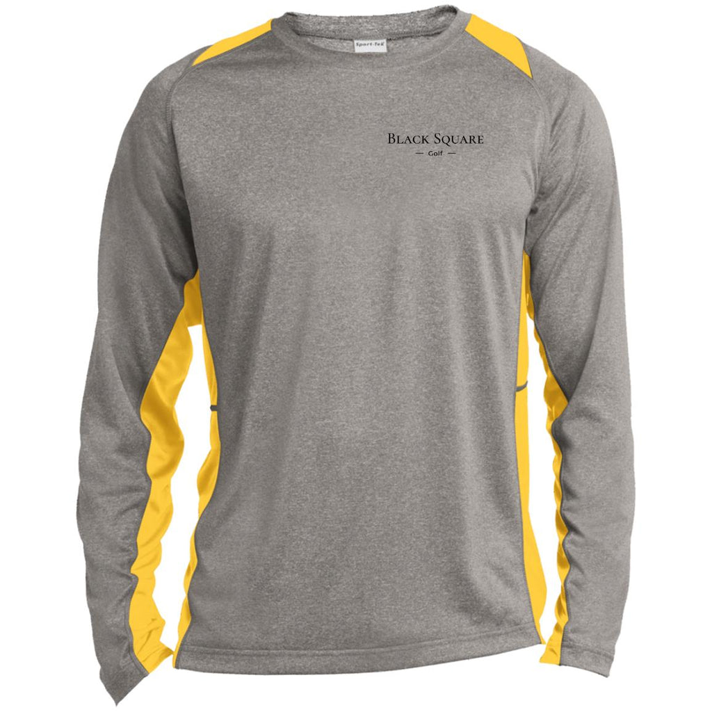 Black Square Golf Long Sleeve Heather Colorblock Performance Tee - Vintage Heather/Gold - X-Small