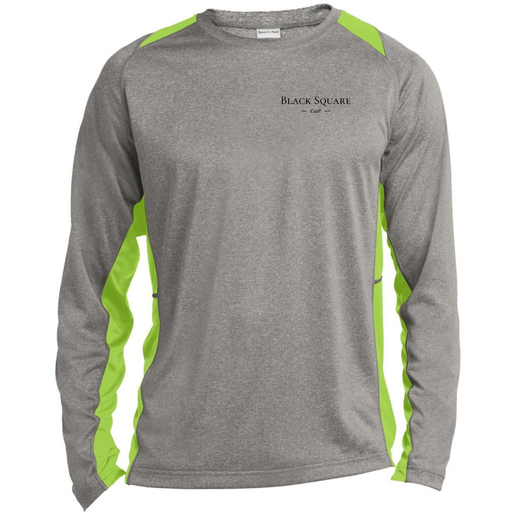 Black Square Golf Long Sleeve Heather Colorblock Performance Tee - Vintage Heather/Lime Shock - X-Small