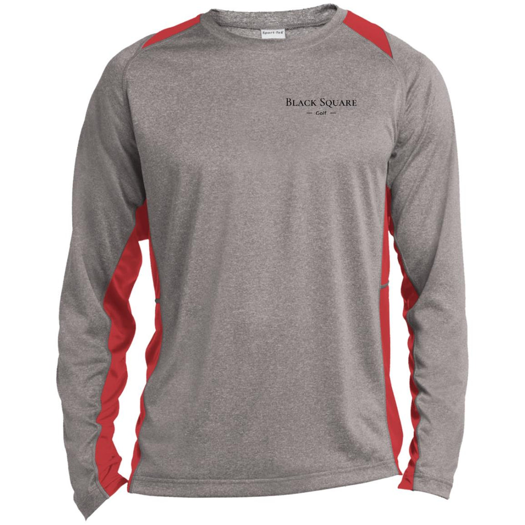 Black Square Golf Long Sleeve Heather Colorblock Performance Tee - Vintage Heather/True Red - X-Small