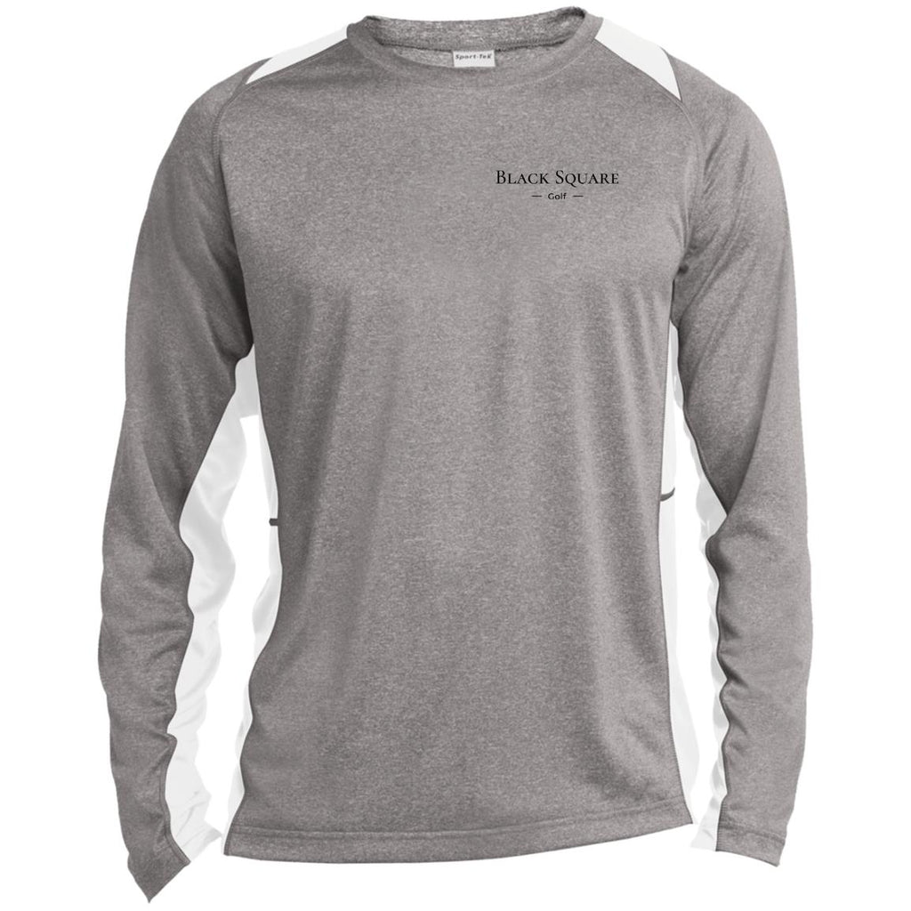 Black Square Golf Long Sleeve Heather Colorblock Performance Tee - Vintage Heather/White - X-Small
