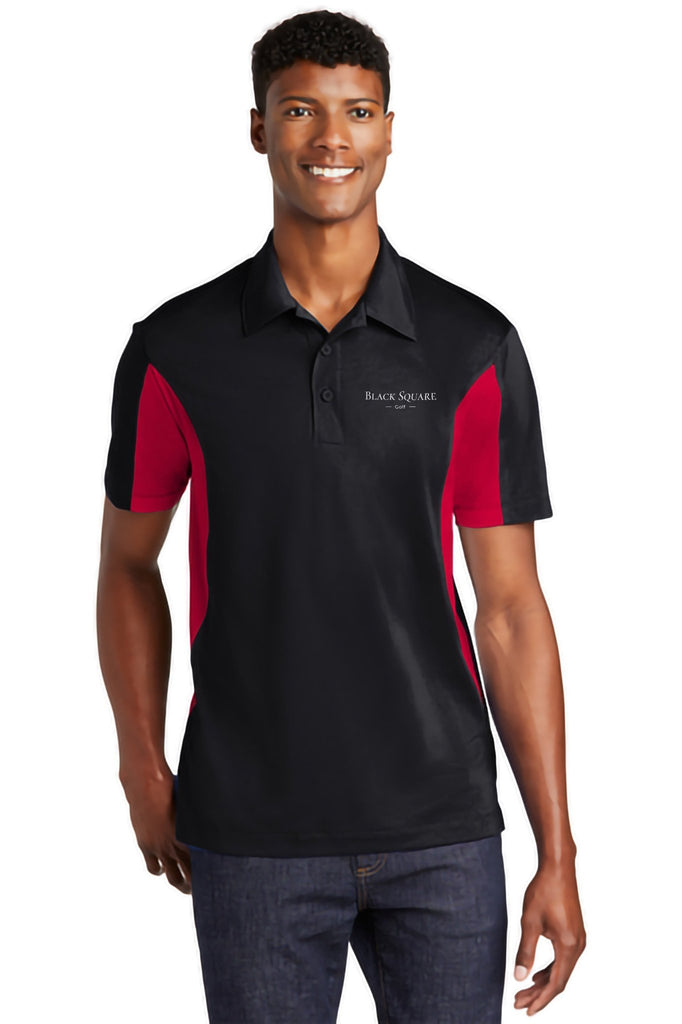 Black Square Golf Men's Colorblock Performance Polo - Black/True Red - X-Small