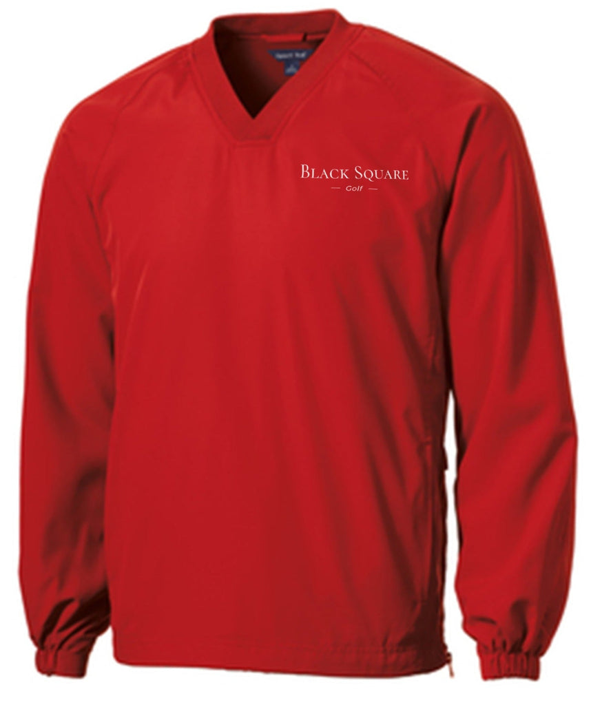 Black Square Golf Pullover V-Neck Windshirt - True Red - X-Small