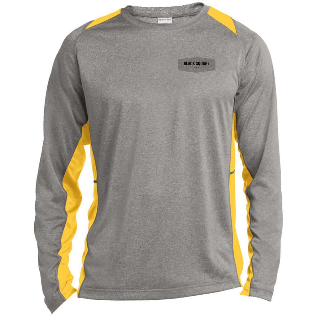 Black Square Golf Shield Long Sleeve Heather Colorblock Performance Tee - Vintage Heather/Gold - X-Small