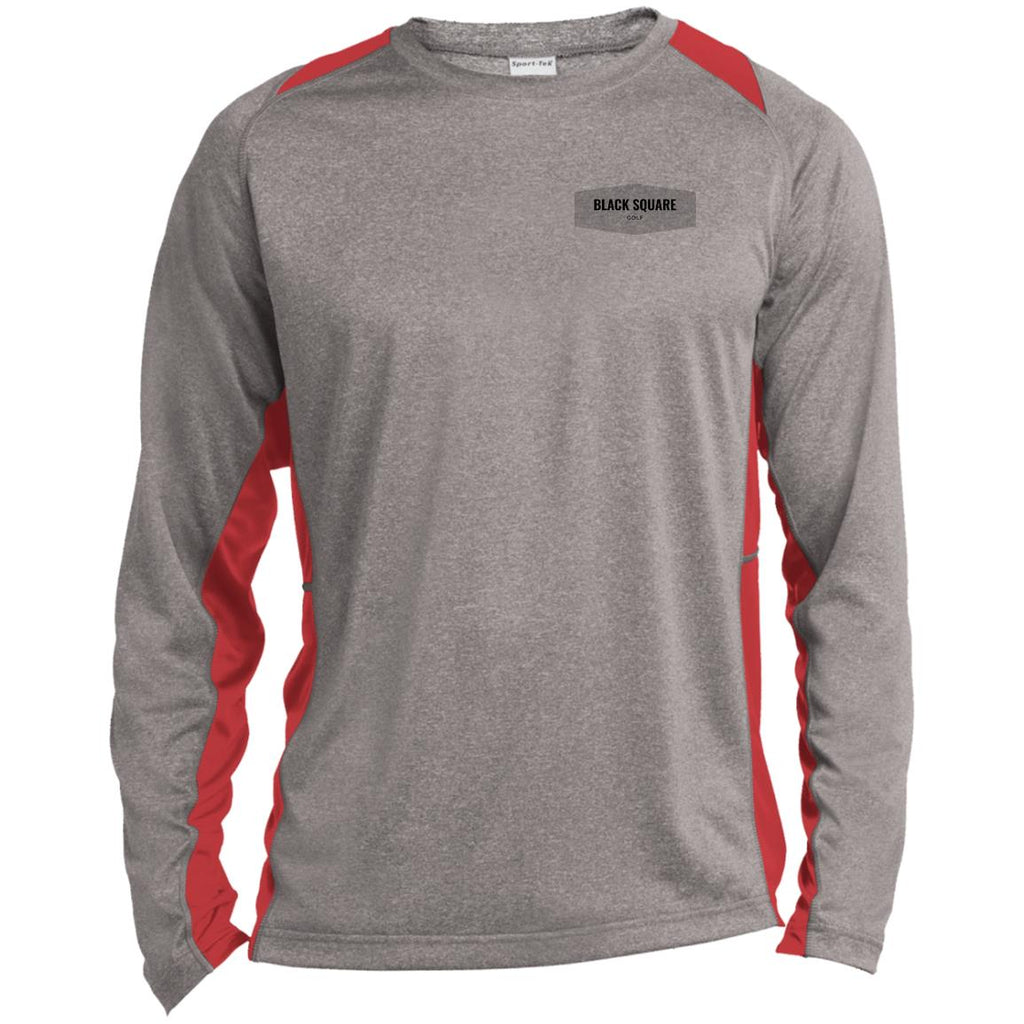 Black Square Golf Shield Long Sleeve Heather Colorblock Performance Tee - Vintage Heather/True Red - X-Small