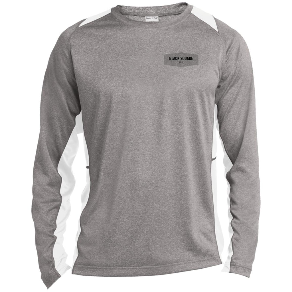 Black Square Golf Shield Long Sleeve Heather Colorblock Performance Tee - Vintage Heather/White - X-Small