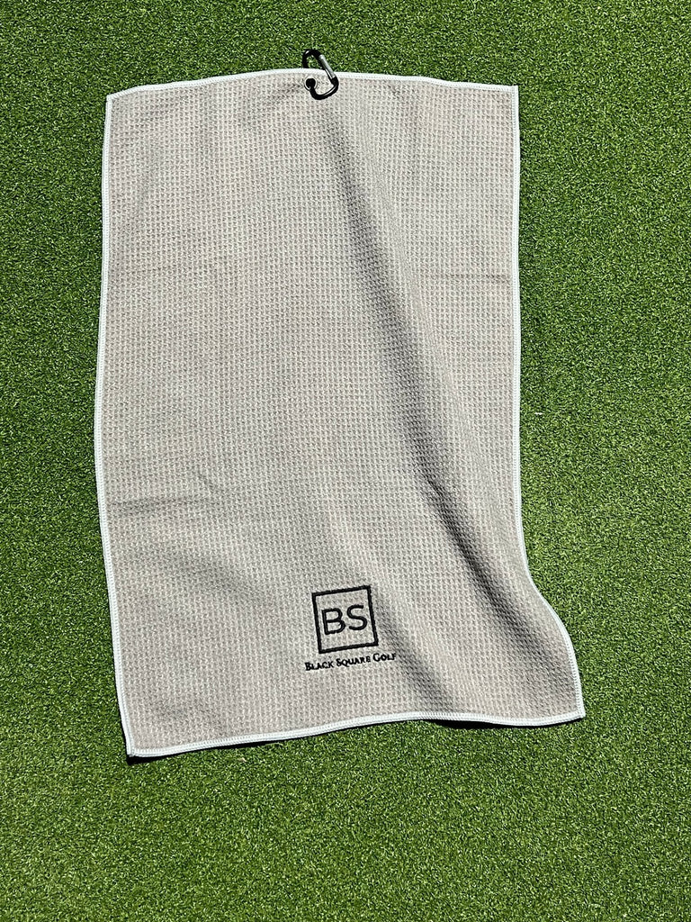 Black Square Golf Trifold Waffle Towel - Gray -