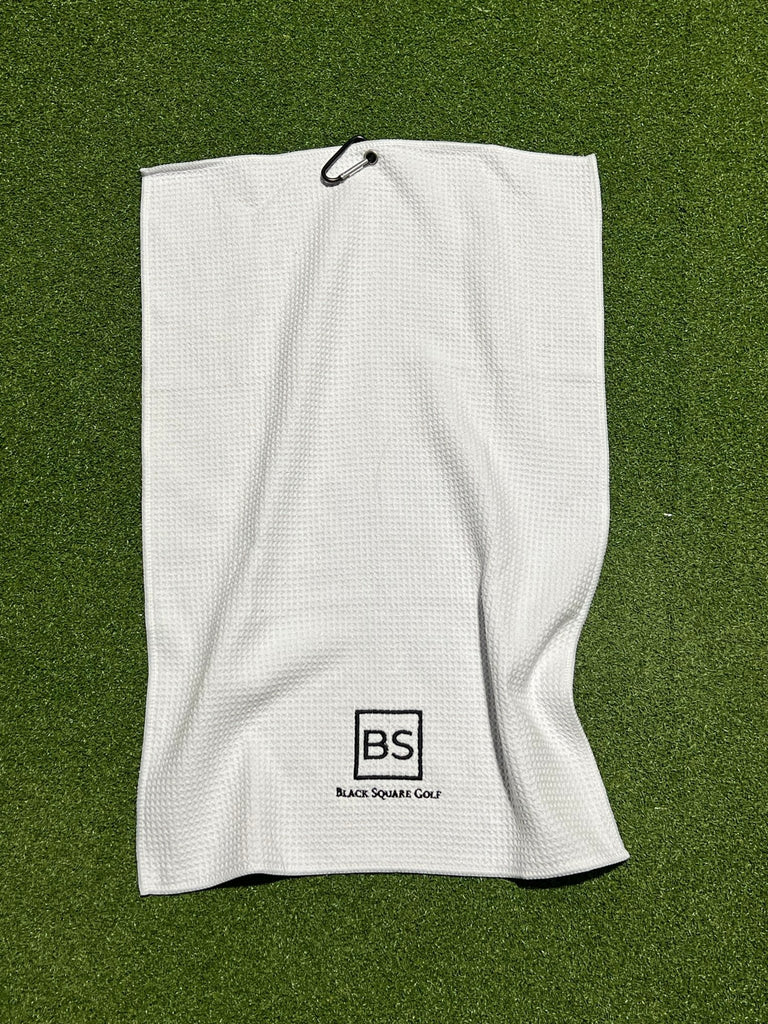 Black Square Golf Trifold Waffle Towel - White -