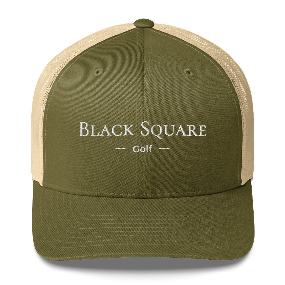 Black Square Golf Trucker Cap - Moss/ Khaki -
