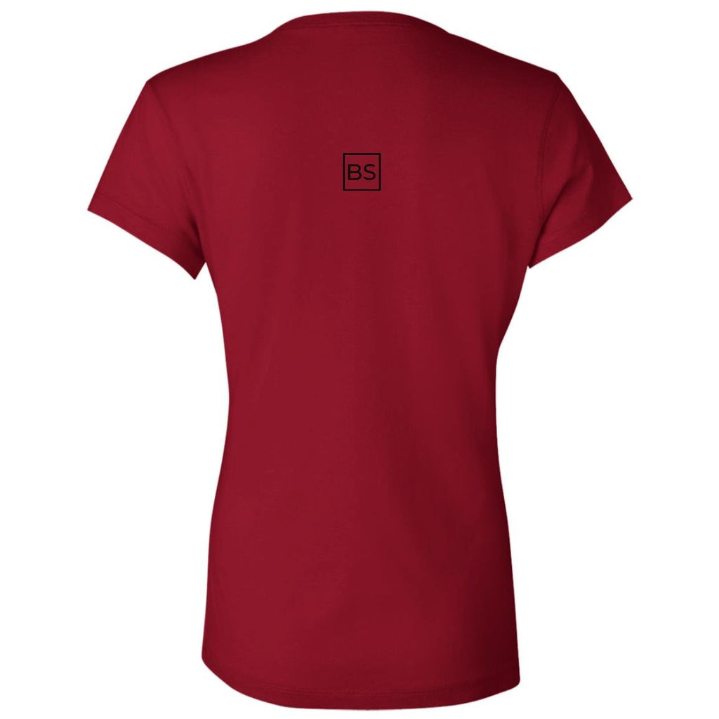 Black Square Ladies' Jersey V-Neck Cotton T-Shirt - Red - S