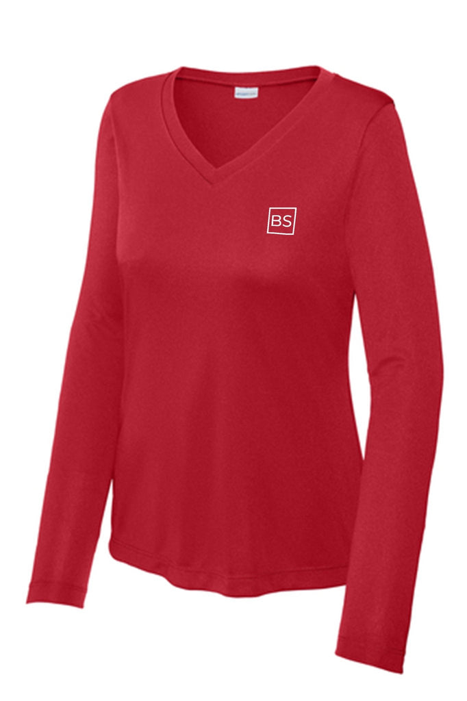 Black Square Ladies’ Long Sleeve Performance V-Neck Under Tee - True Red - X-Small