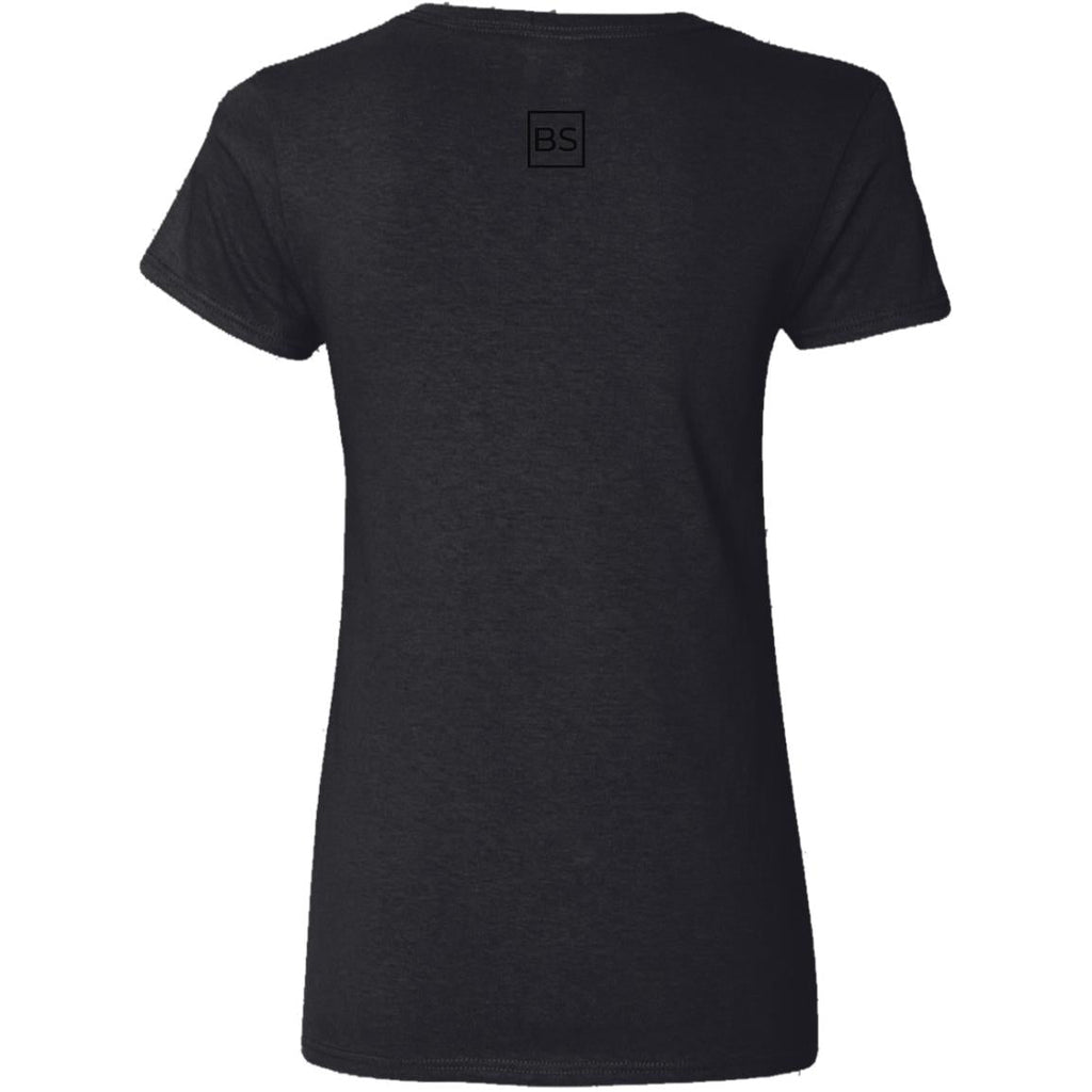 Black Square Ladies' V-Neck Cotton T-Shirt - Black - S
