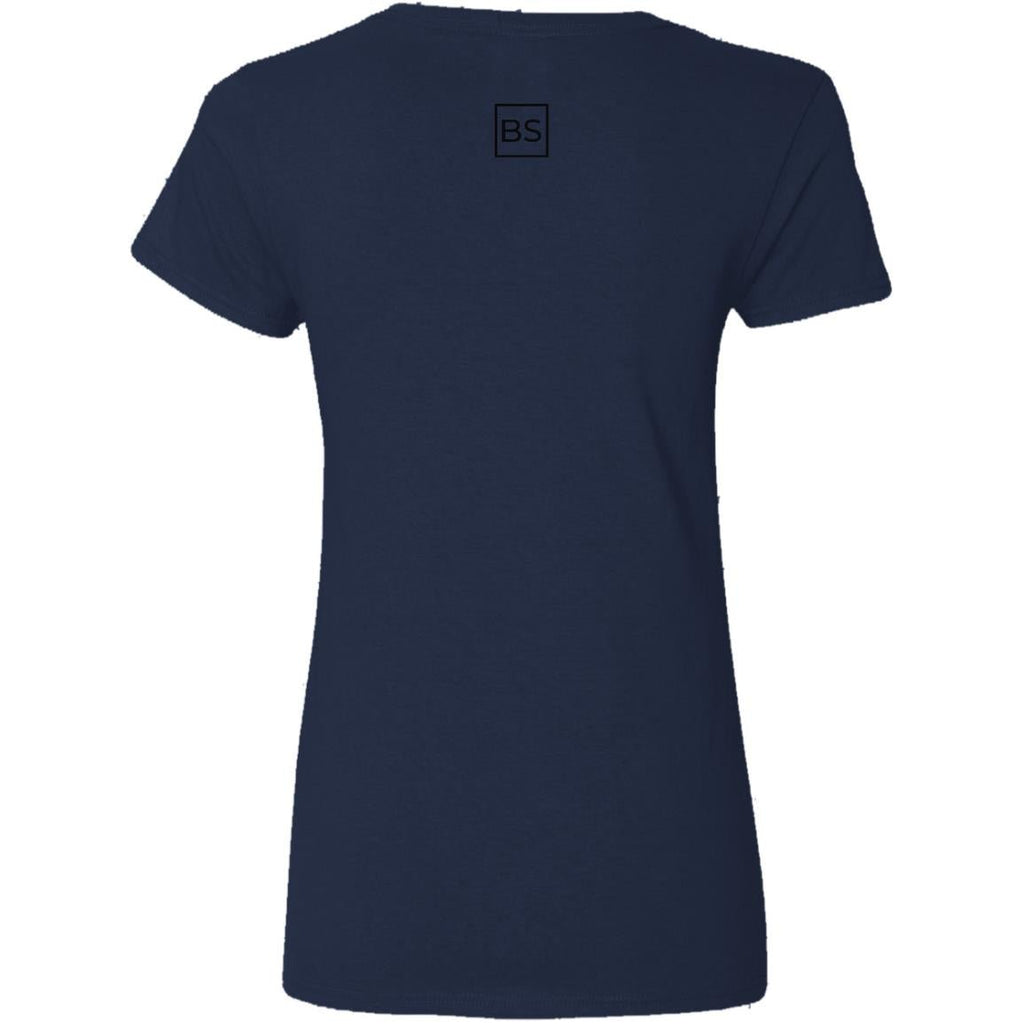 Black Square Ladies' V-Neck Cotton T-Shirt - Navy - S