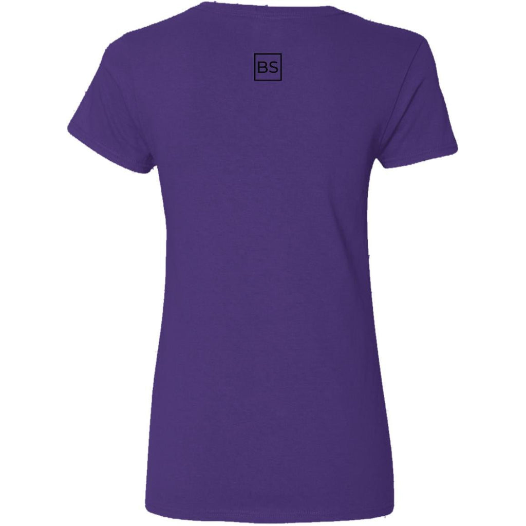 Black Square Ladies' V-Neck Cotton T-Shirt - Purple - S