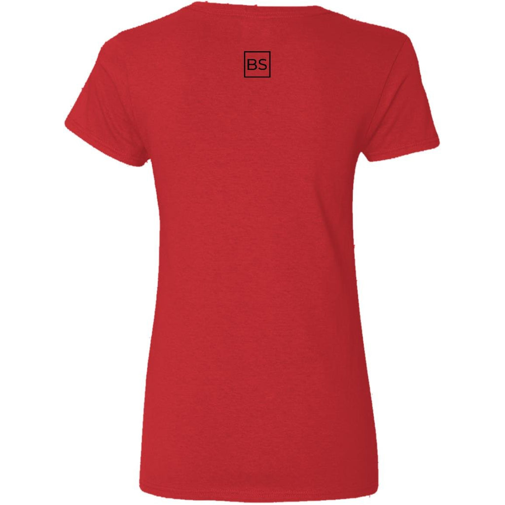 Black Square Ladies' V-Neck Cotton T-Shirt - Red - S