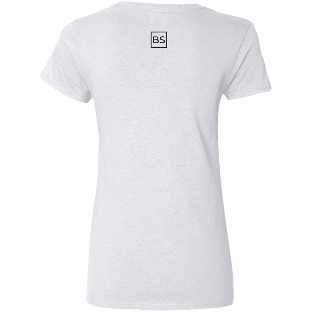 Black Square Ladies' V-Neck Cotton T-Shirt - White - S