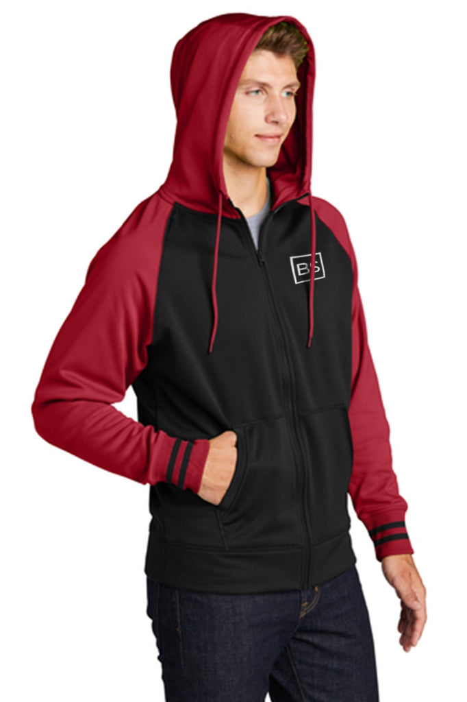 Black Square Men's Sport Full-Zip Hooded Jacket - Black/Deep Red - X-Small