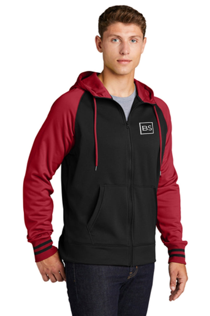 Black Square Men's Sport Full-Zip Hooded Jacket - Black/Deep Red - X-Small