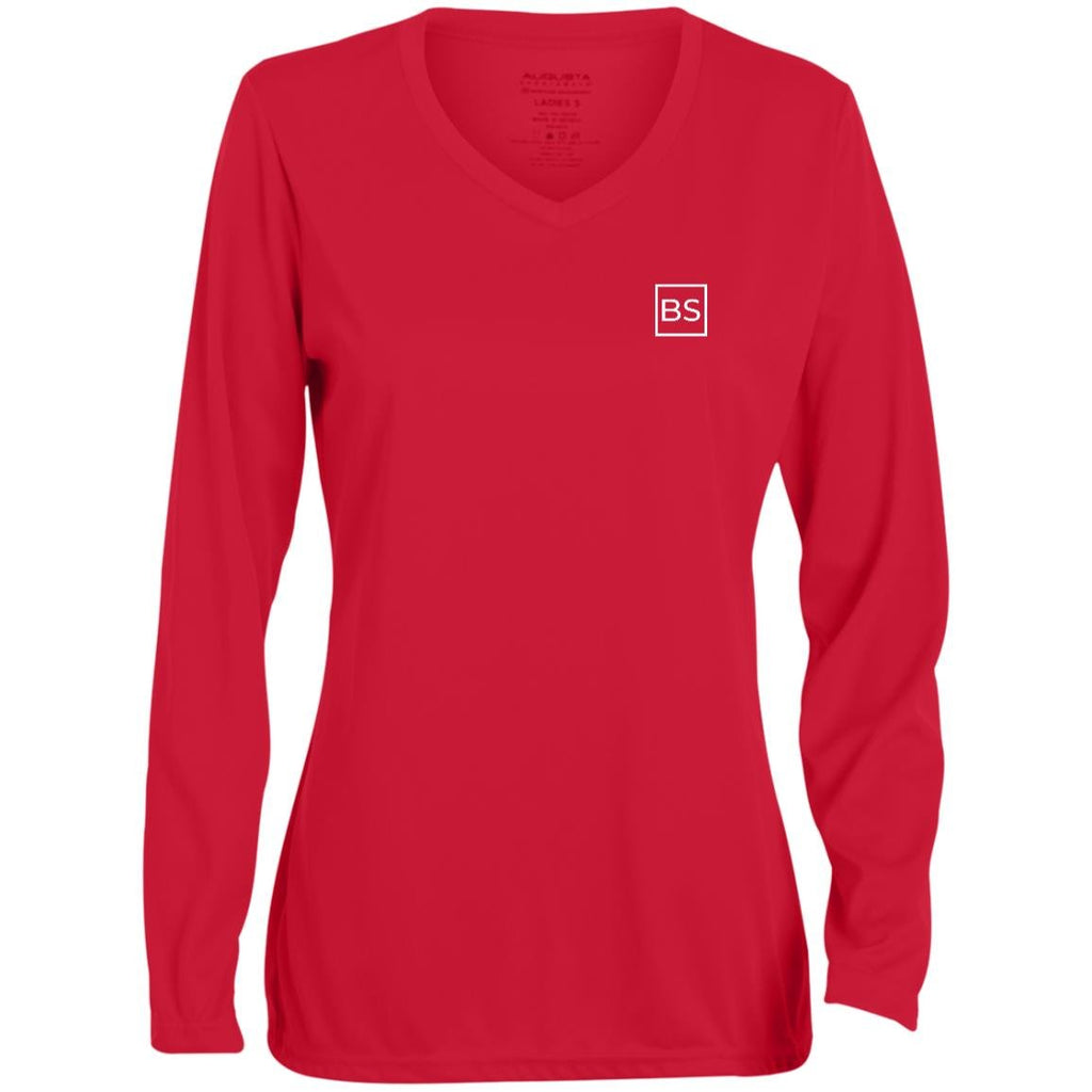 Black Square Moisture-Wicking Long Sleeve V-Neck Tee - Red - X-Small